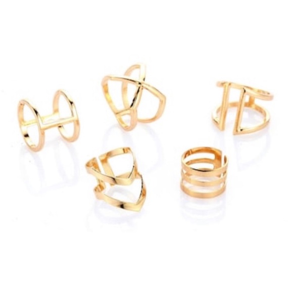 🎁 5/$35 || Striking Geometric Gold Midi Rings Set - Picture 2 of 8